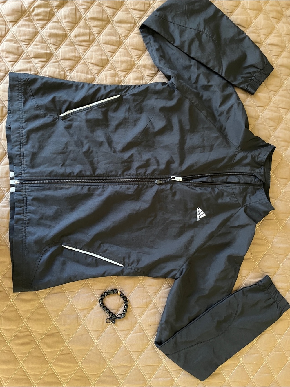 adidas Black Windbreaker Jacket with White Trim